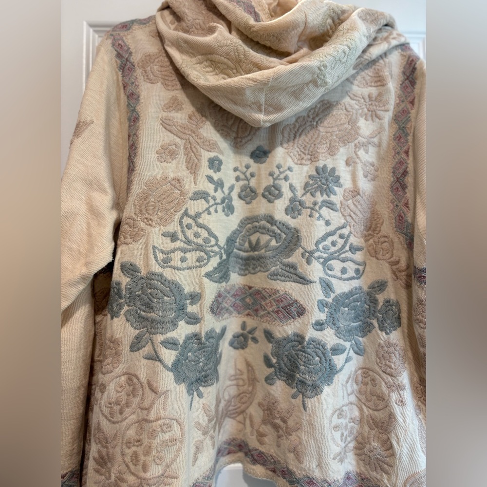Johnny Was Biya Floral Embroidered Cream Hooded Cardigan-Limited Edition - Picture 3 of 9